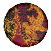 Hawaiian Volcano and Shark Spare Tire Cover Polynesian and Hibiscus Pattern Lava Color LT03 - Polynesian Pride