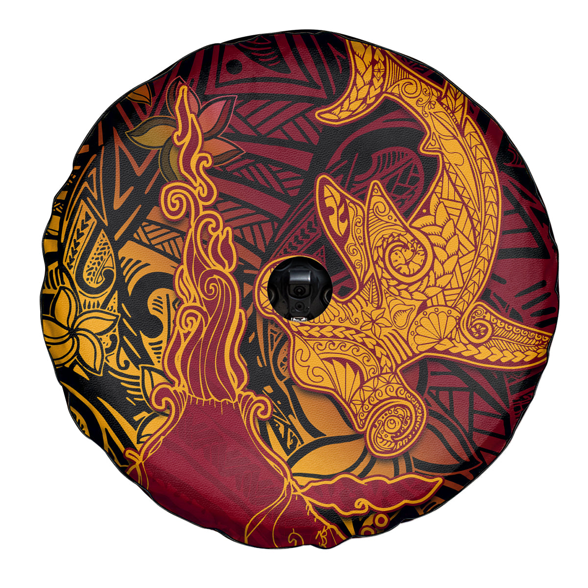 Hawaiian Volcano and Shark Spare Tire Cover Polynesian and Hibiscus Pattern Lava Color LT03 - Polynesian Pride