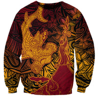 Hawaiian Volcano and Shark Sweatshirt Polynesian and Hibiscus Pattern Lava Color LT03 Unisex Red - Polynesian Pride