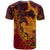 Hawaiian Volcano and Shark T Shirt Polynesian and Hibiscus Pattern Lava Color