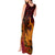 Hawaiian Volcano and Shark Tank Maxi Dress Polynesian and Hibiscus Pattern Lava Color