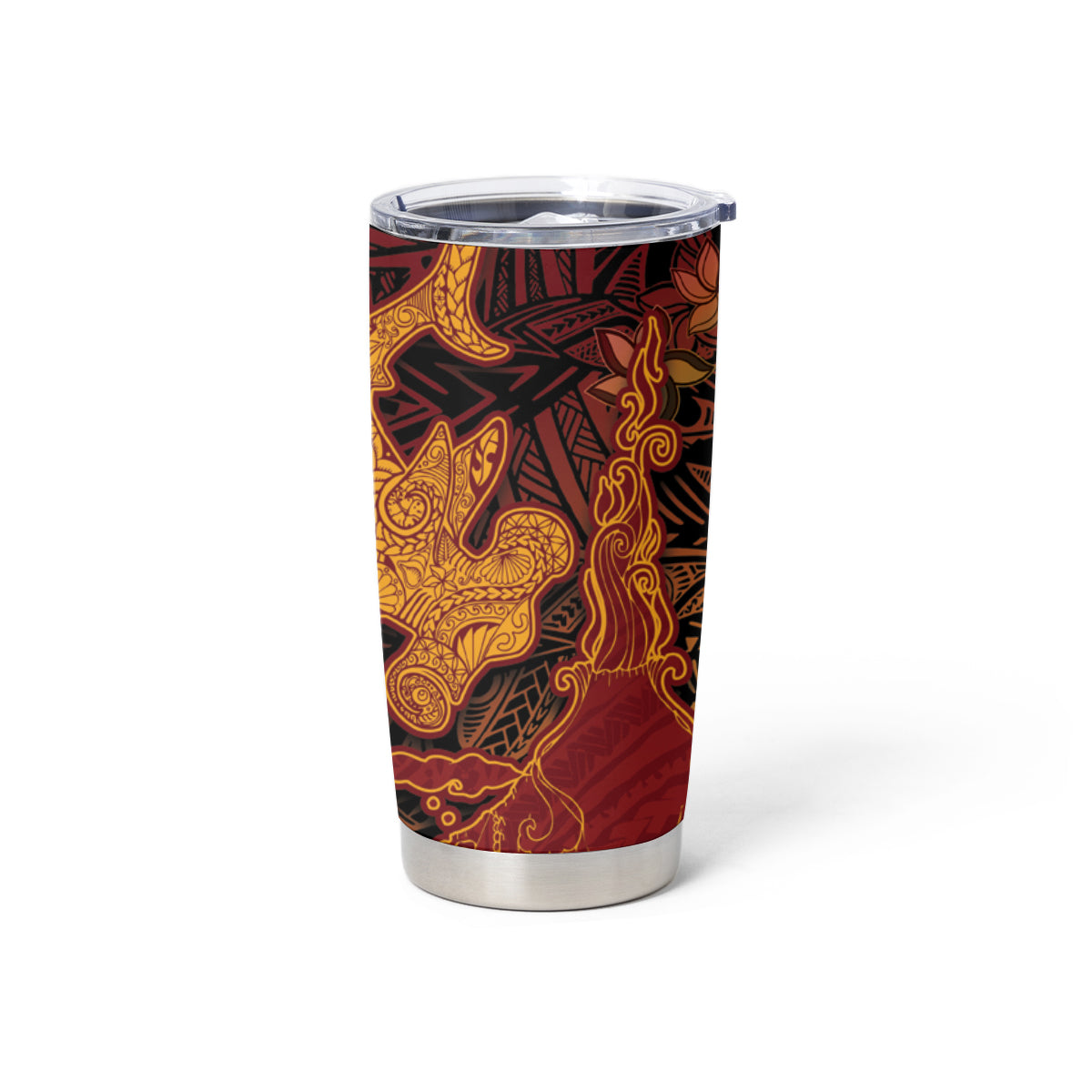 Hawaiian Volcano and Shark Tumbler Cup Polynesian and Hibiscus Pattern Lava Color LT03 - Polynesian Pride