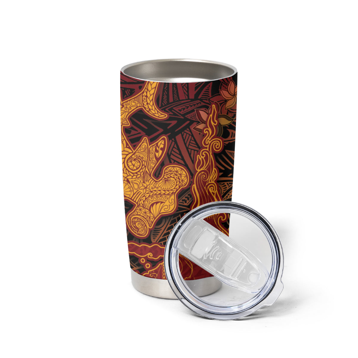 Hawaiian Volcano and Shark Tumbler Cup Polynesian and Hibiscus Pattern Lava Color LT03 - Polynesian Pride