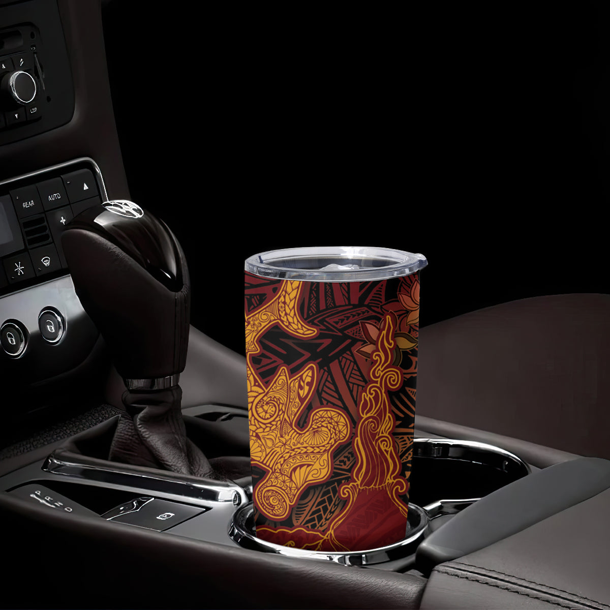 Hawaiian Volcano and Shark Tumbler Cup Polynesian and Hibiscus Pattern Lava Color LT03 - Polynesian Pride