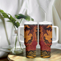 Hawaiian Volcano and Shark Tumbler With Handle Polynesian and Hibiscus Pattern Lava Color LT03 - Polynesian Pride