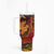 Hawaiian Volcano and Shark Tumbler With Handle Polynesian and Hibiscus Pattern Lava Color