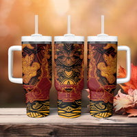 Hawaiian Volcano and Shark Tumbler With Handle Polynesian and Hibiscus Pattern Lava Color LT03 - Polynesian Pride