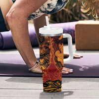 Hawaiian Volcano and Shark Tumbler With Handle Polynesian and Hibiscus Pattern Lava Color LT03 - Polynesian Pride