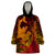 Hawaiian Volcano and Shark Wearable Blanket Hoodie Polynesian and Hibiscus Pattern Lava Color