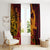 Hawaiian Volcano and Shark Window Curtain Polynesian and Hibiscus Pattern Lava Color