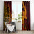 Hawaiian Volcano and Shark Window Curtain Polynesian and Hibiscus Pattern Lava Color