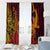 Hawaiian Volcano and Shark Window Curtain Polynesian and Hibiscus Pattern Lava Color