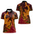 Hawaiian Volcano and Shark Women Polo Shirt Polynesian and Hibiscus Pattern Lava Color