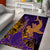 Hawaiian Volcano and Shark Area Rug Polynesian and Hibiscus Pattern Purple Yellow Gradient