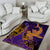 Hawaiian Volcano and Shark Area Rug Polynesian and Hibiscus Pattern Purple Yellow Gradient