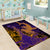 Hawaiian Volcano and Shark Area Rug Polynesian and Hibiscus Pattern Purple Yellow Gradient