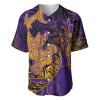 Hawaiian Volcano and Shark Baseball Jersey Polynesian and Hibiscus Pattern Purple Yellow Gradient LT03 Purple - Polynesian Pride