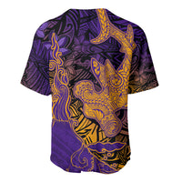 Hawaiian Volcano and Shark Baseball Jersey Polynesian and Hibiscus Pattern Purple Yellow Gradient LT03 - Polynesian Pride