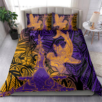 Hawaiian Volcano and Shark Bedding Set Polynesian and Hibiscus Pattern Purple Yellow Gradient LT03 - Polynesian Pride