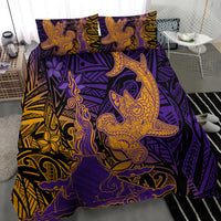 Hawaiian Volcano and Shark Bedding Set Polynesian and Hibiscus Pattern Purple Yellow Gradient LT03 - Polynesian Pride