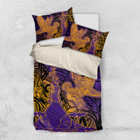 Hawaiian Volcano and Shark Bedding Set Polynesian and Hibiscus Pattern Purple Yellow Gradient LT03 US Twin 172cm x 218cm Purple - Polynesian Pride