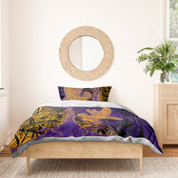Hawaiian Volcano and Shark Bedding Set Polynesian and Hibiscus Pattern Purple Yellow Gradient LT03 - Polynesian Pride