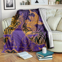 Hawaiian Volcano and Shark Blanket Polynesian and Hibiscus Pattern Purple Yellow Gradient LT03 Purple - Polynesian Pride