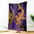 Hawaiian Volcano and Shark Blanket Polynesian and Hibiscus Pattern Purple Yellow Gradient