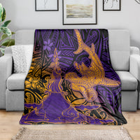 Hawaiian Volcano and Shark Blanket Polynesian and Hibiscus Pattern Purple Yellow Gradient LT03 - Polynesian Pride