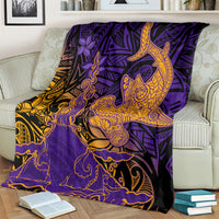 Hawaiian Volcano and Shark Blanket Polynesian and Hibiscus Pattern Purple Yellow Gradient LT03 - Polynesian Pride