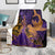 Hawaiian Volcano and Shark Blanket Polynesian and Hibiscus Pattern Purple Yellow Gradient