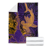 Hawaiian Volcano and Shark Blanket Polynesian and Hibiscus Pattern Purple Yellow Gradient LT03 - Polynesian Pride