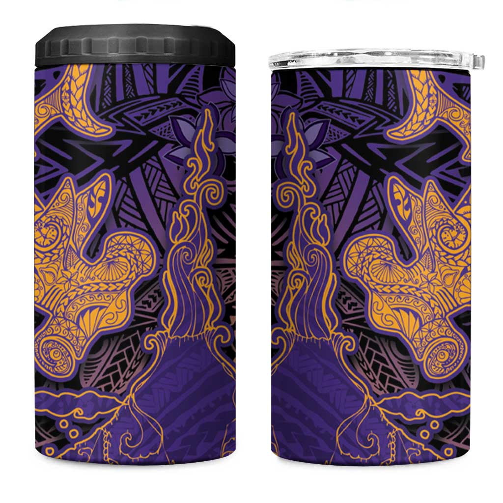 Hawaiian Volcano and Shark 4 in 1 Can Cooler Tumbler Polynesian and Hibiscus Pattern Purple Yellow Gradient LT03 One Size: 16 oz Purple - Polynesian Pride
