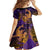 Hawaiian Volcano and Shark Family Matching Off The Shoulder Long Sleeve Dress and Hawaiian Shirt Polynesian and Hibiscus Pattern Purple Yellow Gradient