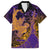 Hawaiian Volcano and Shark Family Matching Off The Shoulder Long Sleeve Dress and Hawaiian Shirt Polynesian and Hibiscus Pattern Purple Yellow Gradient