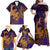 Hawaiian Volcano and Shark Family Matching Off Shoulder Maxi Dress and Hawaiian Shirt Polynesian and Hibiscus Pattern Purple Yellow Gradient