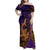 Hawaiian Volcano and Shark Family Matching Off Shoulder Maxi Dress and Hawaiian Shirt Polynesian and Hibiscus Pattern Purple Yellow Gradient