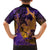 Hawaiian Volcano and Shark Family Matching Off Shoulder Short Dress and Hawaiian Shirt Polynesian and Hibiscus Pattern Purple Yellow Gradient