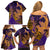 Hawaiian Volcano and Shark Family Matching Off Shoulder Short Dress and Hawaiian Shirt Polynesian and Hibiscus Pattern Purple Yellow Gradient