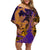 Hawaiian Volcano and Shark Family Matching Off Shoulder Short Dress and Hawaiian Shirt Polynesian and Hibiscus Pattern Purple Yellow Gradient