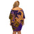 Hawaiian Volcano and Shark Family Matching Off Shoulder Short Dress and Hawaiian Shirt Polynesian and Hibiscus Pattern Purple Yellow Gradient