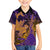 Hawaiian Volcano and Shark Family Matching Off Shoulder Short Dress and Hawaiian Shirt Polynesian and Hibiscus Pattern Purple Yellow Gradient