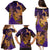 Hawaiian Volcano and Shark Family Matching Puletasi and Hawaiian Shirt Polynesian and Hibiscus Pattern Purple Yellow Gradient