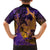 Hawaiian Volcano and Shark Family Matching Short Sleeve Bodycon Dress and Hawaiian Shirt Polynesian and Hibiscus Pattern Purple Yellow Gradient