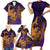 Hawaiian Volcano and Shark Family Matching Short Sleeve Bodycon Dress and Hawaiian Shirt Polynesian and Hibiscus Pattern Purple Yellow Gradient