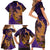 Hawaiian Volcano and Shark Family Matching Short Sleeve Bodycon Dress and Hawaiian Shirt Polynesian and Hibiscus Pattern Purple Yellow Gradient