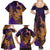 Hawaiian Volcano and Shark Family Matching Summer Maxi Dress and Hawaiian Shirt Polynesian and Hibiscus Pattern Purple Yellow Gradient