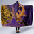 Hawaiian Volcano and Shark Hooded Blanket Polynesian and Hibiscus Pattern Purple Yellow Gradient