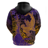 Hawaiian Volcano and Shark Hoodie Polynesian and Hibiscus Pattern Purple Yellow Gradient LT03 - Polynesian Pride