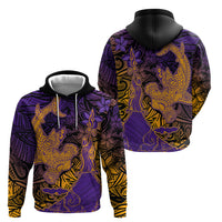 Hawaiian Volcano and Shark Hoodie Polynesian and Hibiscus Pattern Purple Yellow Gradient LT03 - Polynesian Pride